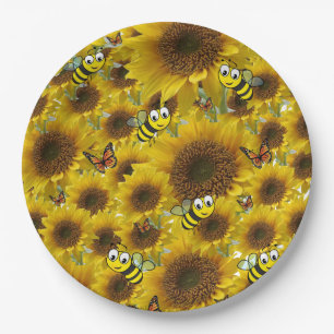 Sonnenblumen Schmetterling Hummel Papier Teller