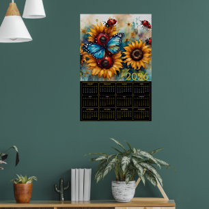 Sonnenblumen, Schmetterling und Marienkäfer Poster