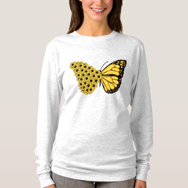 Sonnenblumen-Schmetterling Vintage Frauen Monarche T-Shirt (Vorderseite)