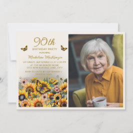 Sonnenblumen Schmetterlinge 90. Geburtstagsparty F Einladung