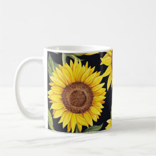 Sonnenblumen, Schmetterlinge, Aquarellschwarz Kaffeetasse