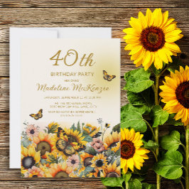 Sonnenblumen Schmetterlinge Frauen 40. Geburtstag Einladung