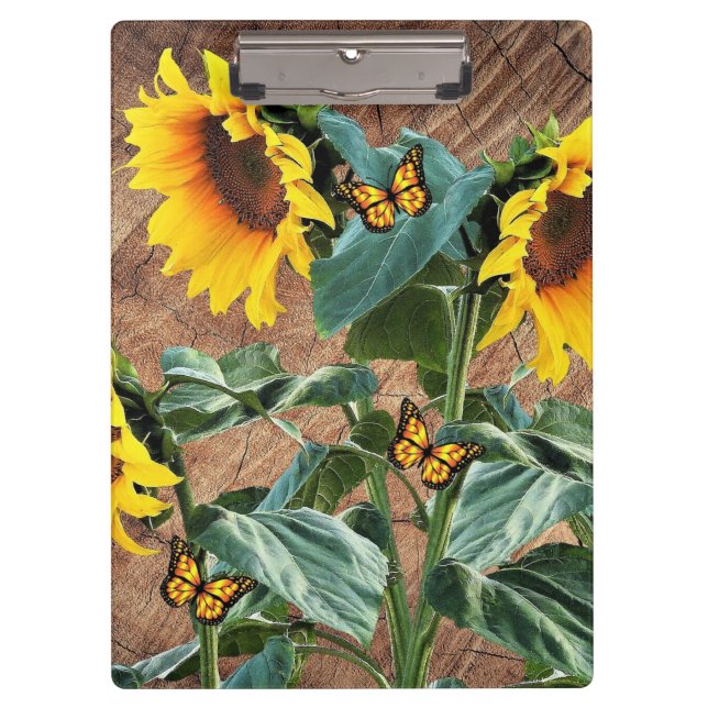 Sonnenblumen Schmetterlinge Rustikale Stallwand Zw Klemmbrett (Vorderseite)
