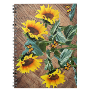 Sonnenblumen Schmetterlinge Rustikales Barnboard Notizblock