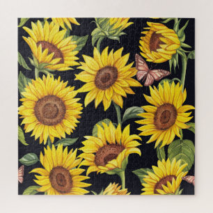 Sonnenblumen, Schmetterlinge, Wasserfarbe schwarze