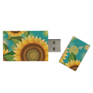 Sonnenblumen Schöne Sommer Natur Flora Holz USB Stick
