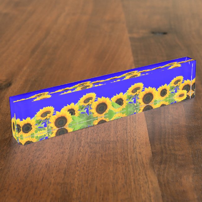 Sonnenblumen Schreibtisch Tafel Ukrainische Flagge Namensplakette (Seite)