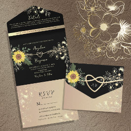 Sonnenblumen Schwarz und Gold Hochzeit All In One Einladung