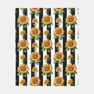 Sonnenblumen Schwarz-weiße Streifen Fleecedecke