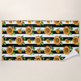 Sonnenblumen Schwarz-weiße Streifen Strandtuch