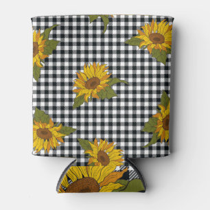 Sonnenblumen, Schwarz-weißer Büffel-Karo, Blumen. Dosenkühler
