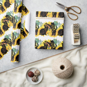 Sonnenblumen Schwarze Katzen Wasserfarbe Floral Geschenkpapier