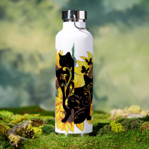 Sonnenblumen Schwarze Katzen Wasserfarben Floral Trinkflasche