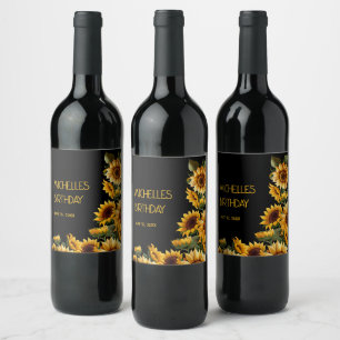 Sonnenblumen Schwarze Rustikale Elegante Name Gebu Weinetikett