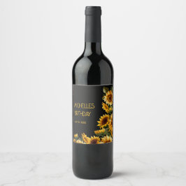 Sonnenblumen Schwarze Rustikale Elegante Name Gebu Weinetikett