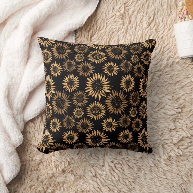 Sonnenblumen schwarzes Gold elegant Kissen (Decke)