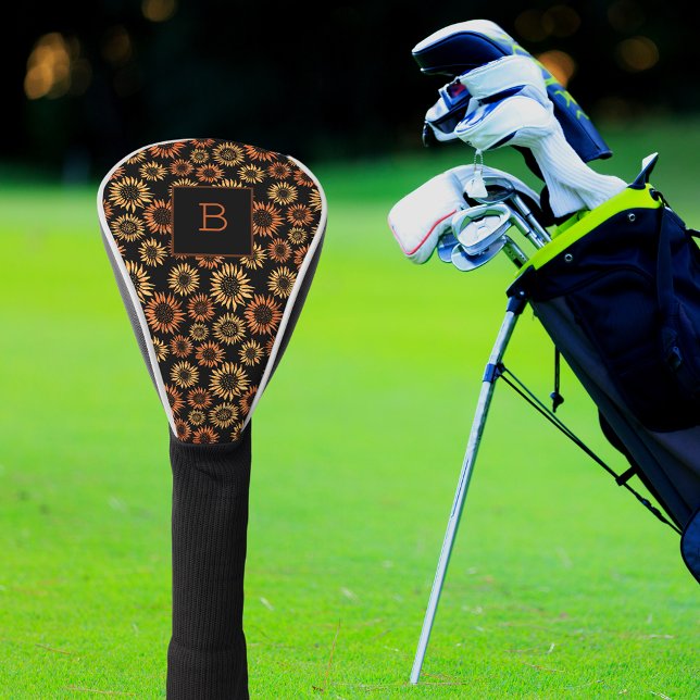 Sonnenblumen schwarzes Gold Monogramm Golf Headcover (Von Creator hochgeladen)