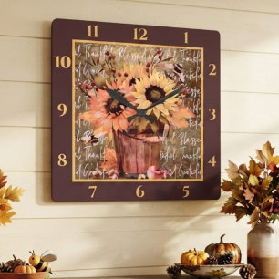 Sonnenblumen-Segen Dankbarkeit Erntedankfest Quadratische Wanduhr