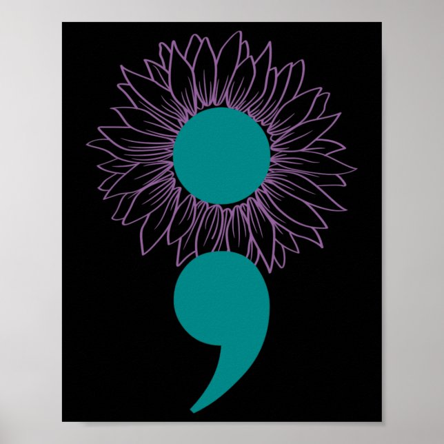 Sonnenblumen Semicolon Suicide Bewusstsein Mentale Poster (Vorne)