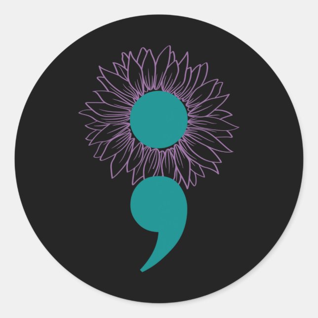 Sonnenblumen Semicolon Suicide Bewusstsein Mentale Runder Aufkleber (Vorderseite)