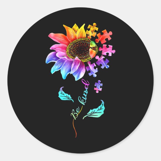 Sonnenblumen sind nette Puzzleteile Autismus Bewus Runder Aufkleber (Vorderseite)