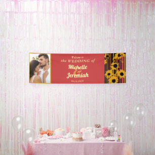 Sonnenblumen Sommer Gold Rot Hochzeit Willkommen F Banner