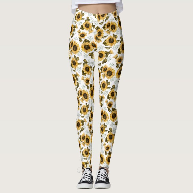 Sonnenblumen Sommerblumenmuster Leggings (Vorderseite)
