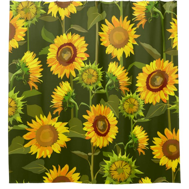 Sonnenblumen Sommernahtloses Muster Duschvorhang (Vorderseite)