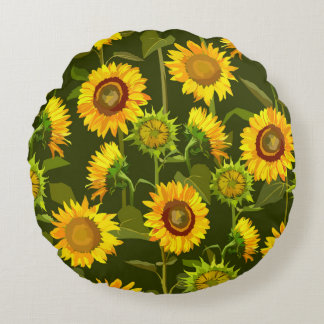 Sonnenblumen Sommernahtloses Muster Rundes Kissen