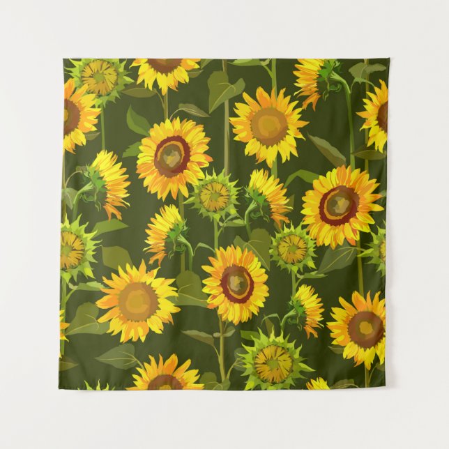 Sonnenblumen Sommernahtloses Muster Wandteppich (Vorderseite)