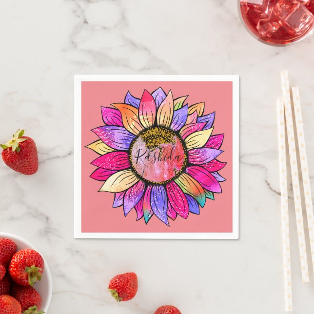 Sonnenblumen Sommerrosa und Lila Serviette (Beispiel)