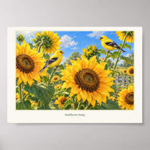 Sonnenblumen Song Garten Vögel Kunst Druck Poster