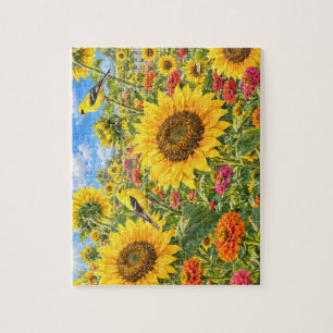 Sonnenblumen-Song-Garten-Vögel-Puzzle