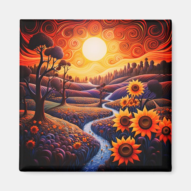 Sonnenblumen Sonnenaufgang Abstrakte Natur Illustr Magnet (Vorne)