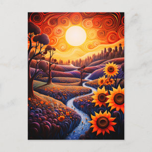 Sonnenblumen Sonnenaufgang Abstrakte Natur Illustr Postkarte