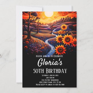Sonnenblumen Sonnenuntergang 50. Geburtstagsparty Einladung