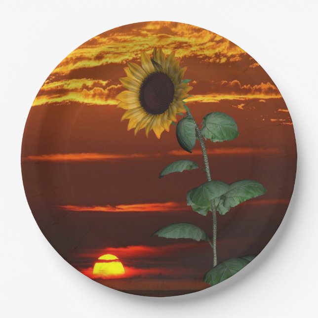 Sonnenblumen Sonnenuntergang Papier Teller (Vorderseite)