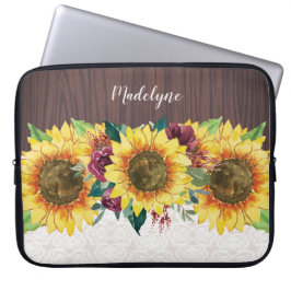 Sonnenblumen Spitzen Holz rustikale Bezeichnung Laptopschutzhülle