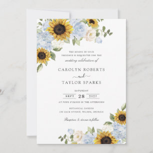 Sonnenblumen Staubblaue Blumen Grünzeug Hochzeit Einladung