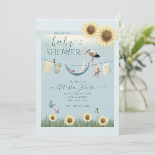 Sonnenblumen-Storch-Baby- Boy-Shower-Einladung Einladung