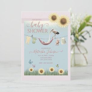 Sonnenblumen-Storch-Baby-Mädchen-Party-Einladung Einladung