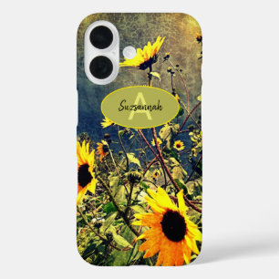 Sonnenblumen Stormy Clouds Custom Monogram Name Ca iPhone 16 Hülle