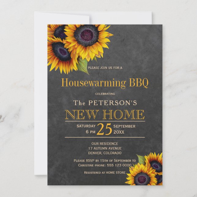 Sonnenblumen Tafel Herbsthaus Erwärmung Grillen Einladung (Vorderseite)