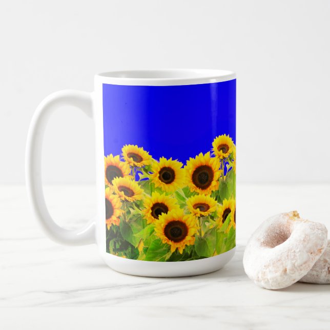 Sonnenblumen Tasse Ukraine Flaggenfarben (Mit Donut)