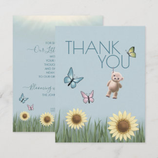 Sonnenblumen-Teddy-Baby-Party Blaue Thema Dankbark Dankeskarte