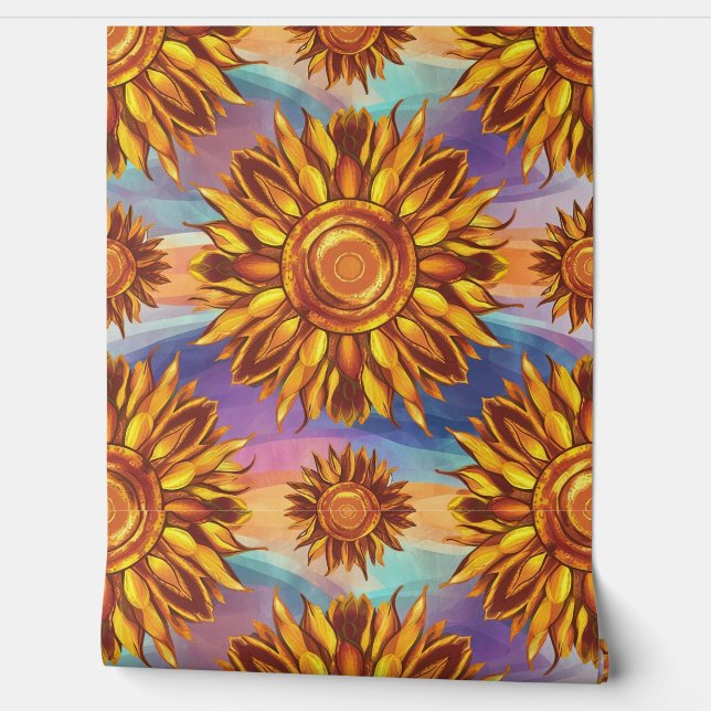 Sonnenblumen Thema farbenfrohe Sonnenschein Muster Tapete (Abrollen)