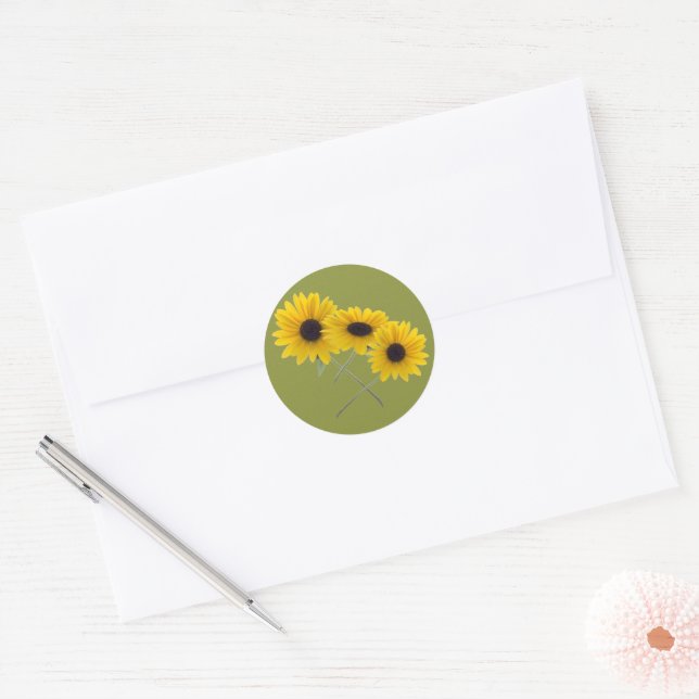Sonnenblumen Trio Fotos Sommerfarben Runder Aufkleber (Umschlag)