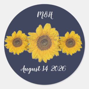 Sonnenblumen-Trio personalisiert - rustikale Hochz Runder Aufkleber