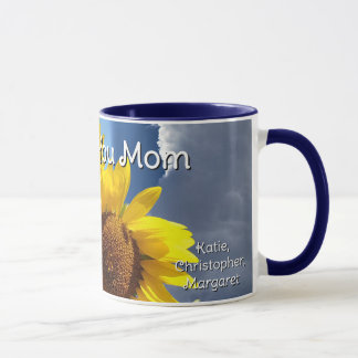 Sonnenblumen-Trio und blaue Himmel Liebe Mama Tasse