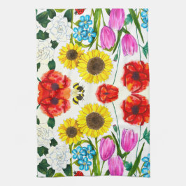Sonnenblumen-, Tulpen- und Mohn-Blumengarten Geschirrtuch